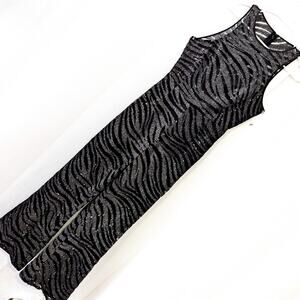 NWOT! BEBE! STUNNING 1 PC BLACK/SILVER ZEBRA STRIPE SHEER SEQUINNED ONESIE! SZ 8